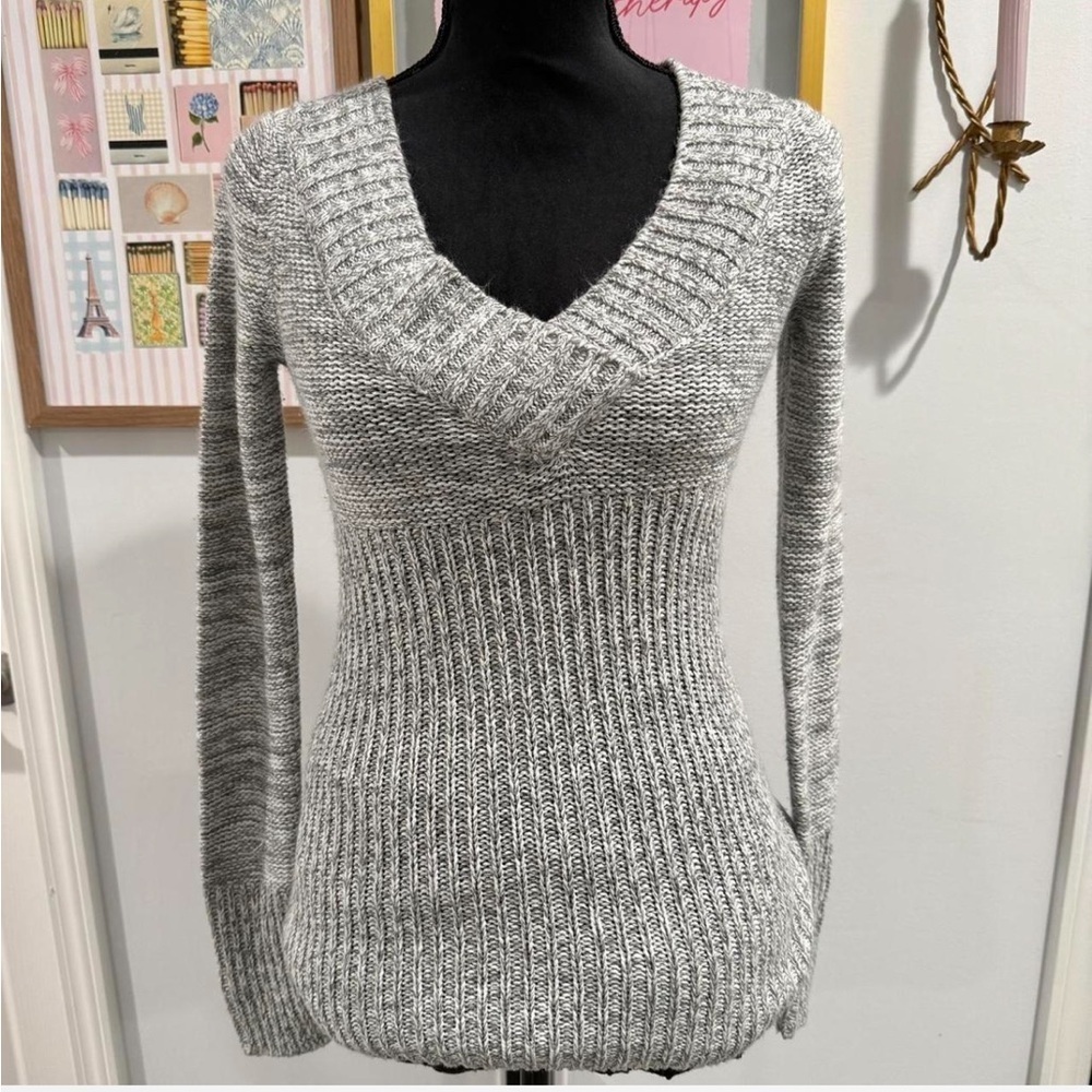 Y2K Arizona Jeans Co Gray Ribbed V-Neck Sweater Small